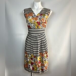 KEW London Y2K Floral Striped Midi Dress Linen Cotton Blend Vintage 2000s Large
